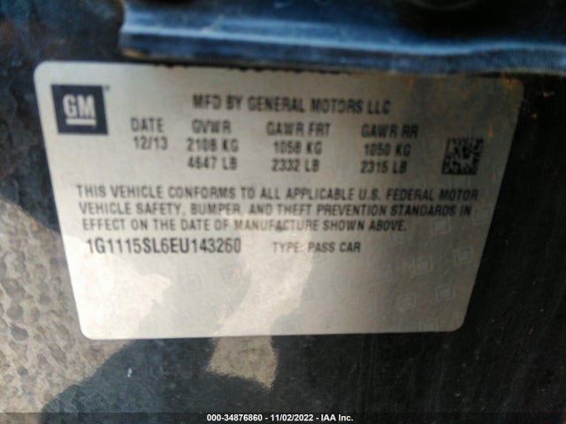 Chevrolet IMPALA LT 2014 1G1115SL6EU143260 Image 14