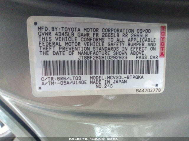 JT8BF28G810292923 Lexus ES 300
