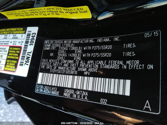 2015 Toyota Sequoia, VIN: 5TDYY5G12FS059810