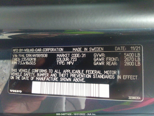 Volvo XC60 2022 YV4L12RK4N1991938 Image 10