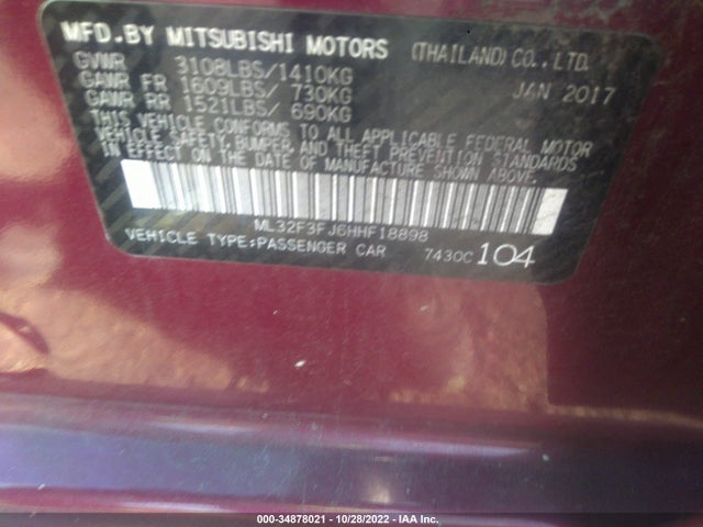 ML32F3FJ6HHF18898 Mitsubishi Mirage G4 Es
