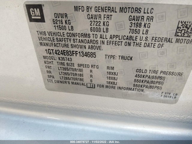 2015 GMC SIERRA 3500HD DENALI VIN: 1GT424E83FF134685