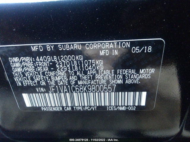 2019 Subaru WRX, VIN: JF1VA1C68K9800557