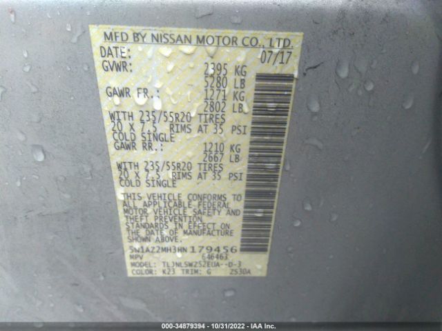 5N1AZ2MH3HN179456 Nissan Murano Platinum