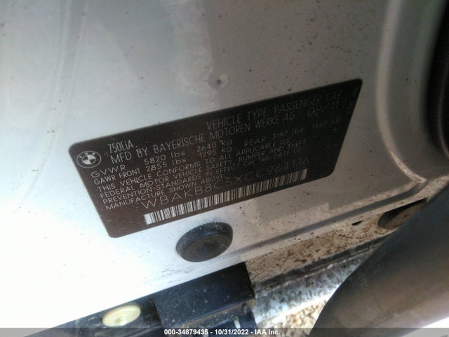 2012 BMW 7 SERIES 750LI VIN: WBAKB8C5XCC964176