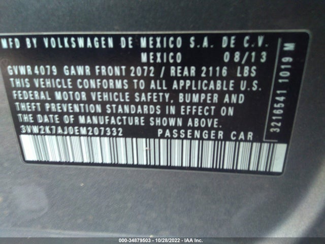 Volkswagen Jetta Sedan S 2014 3VW2K7AJ0EM207332 Image 9