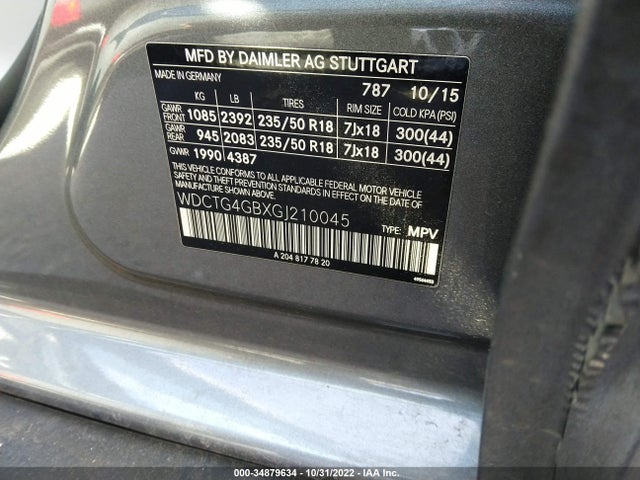2016 Mercedes-Benz GLA-Class, VIN: WDCTG4GBXGJ210045