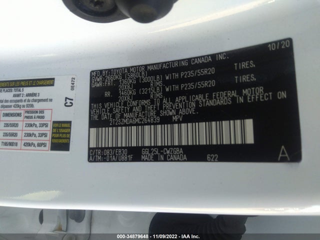 2021 LEXUS RX RX 350 F SPORT APPEARANCE VIN: 2T2SZMDA6MC264839