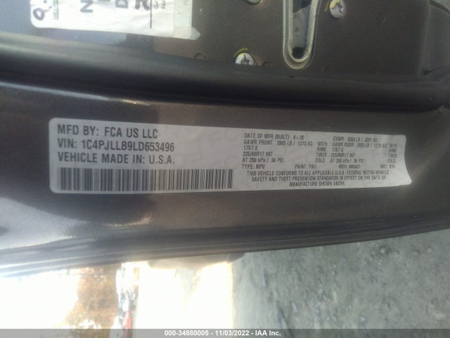 2020 JEEP CHEROKEE LATITUDE PLUS VIN: 1C4PJLLB9LD653496
