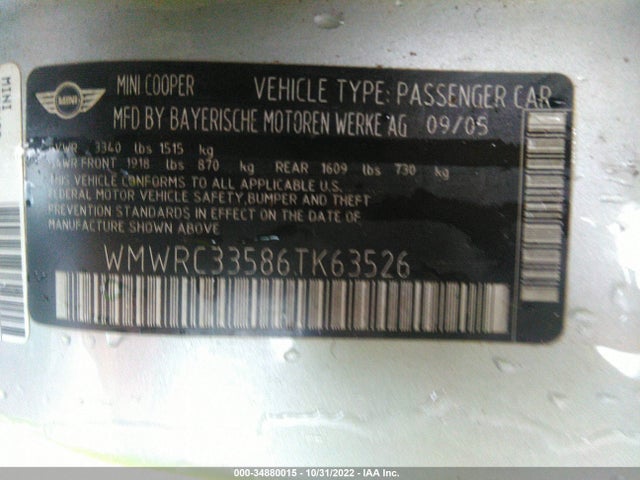 WMWRC33586TK63526 Mini COOPER HARDTOP