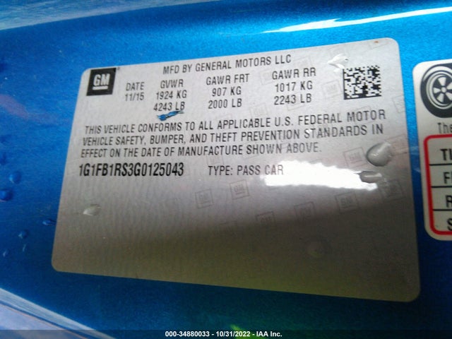 Chevrolet Camaro 1lt 2016 1G1FB1RS3G0125043 Image 9