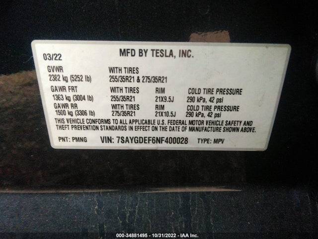 Tesla Model Y Performance 2022 7SAYGDEF6NF400028 Image 11