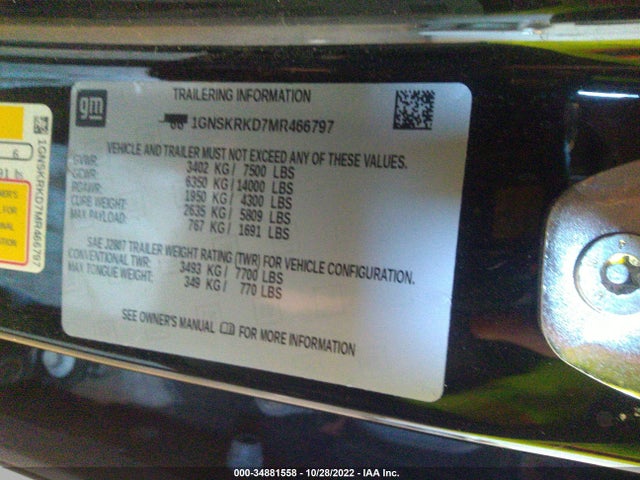 2021 Chevrolet Tahoe, VIN: 1GNSKRKD7MR466797
