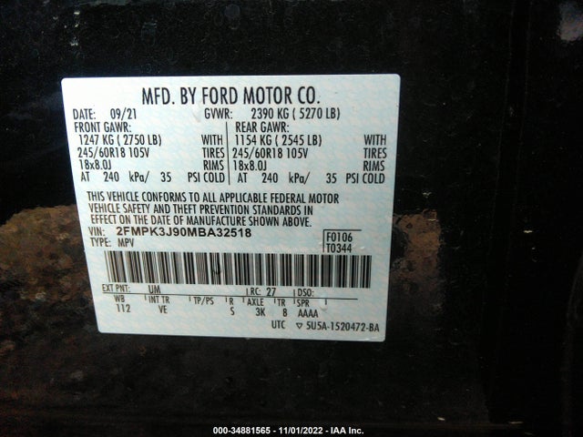 2021 Ford Edge, VIN: 2FMPK3J90MBA32518