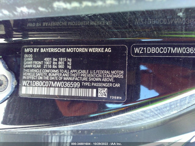 2021 Toyota Supra, VIN: WZ1DB0C07MW036599