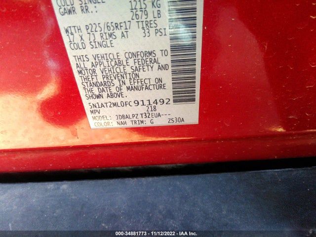 2015 Nissan Rogue, VIN: 5N1AT2ML0FC911492