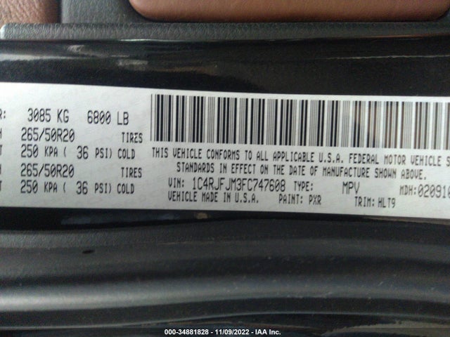 2015 Jeep Grand Cherokee, VIN: 1C4RJFJM3FC747608