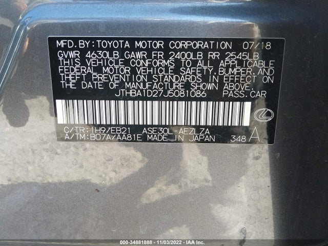 2018 Lexus IS, VIN: JTHBA1D27J5081086