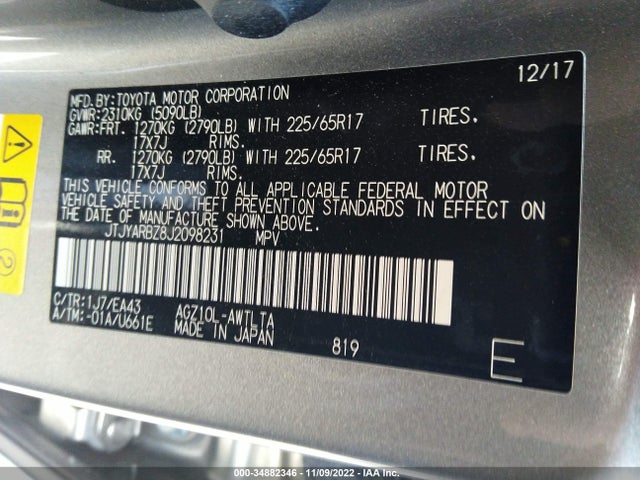 2018 Lexus NX, VIN: JTJYARBZ8J2098231