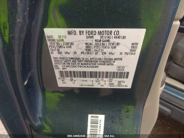 2012 FORD ESCAPE XLS VIN: 1FMCU0C76CKA32949