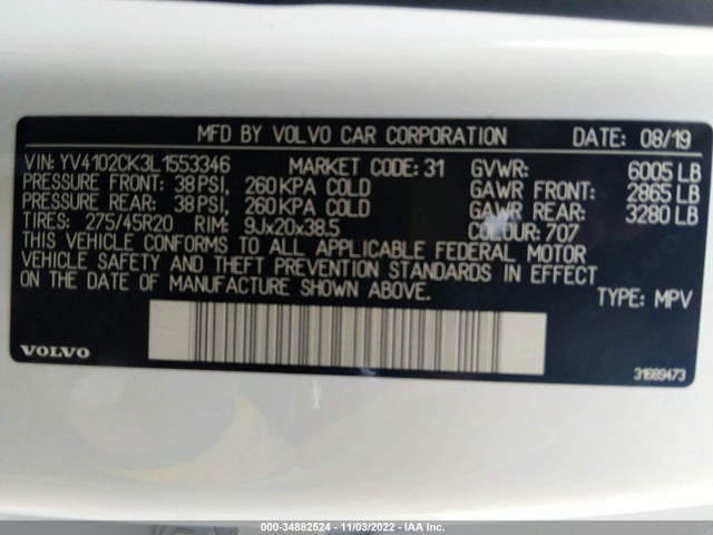 2020 Volvo XC90, VIN: YV4102CK3L1553346
