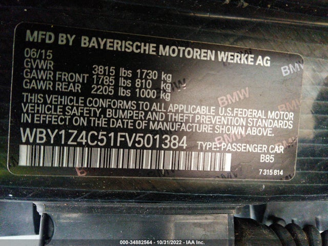 2015 BMW i3, VIN: WBY1Z4C51FV501384
