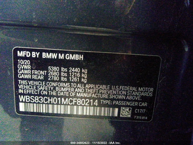 2021 BMW M5, VIN: WBS83CH01MCF80214
