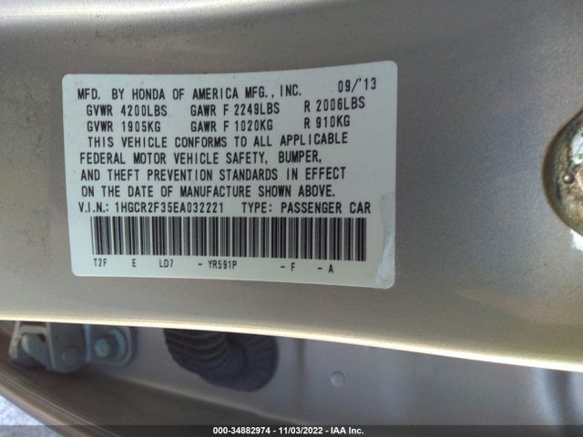 Honda Accord Sedan Lx 2014 1HGCR2F35EA032221 Image 9