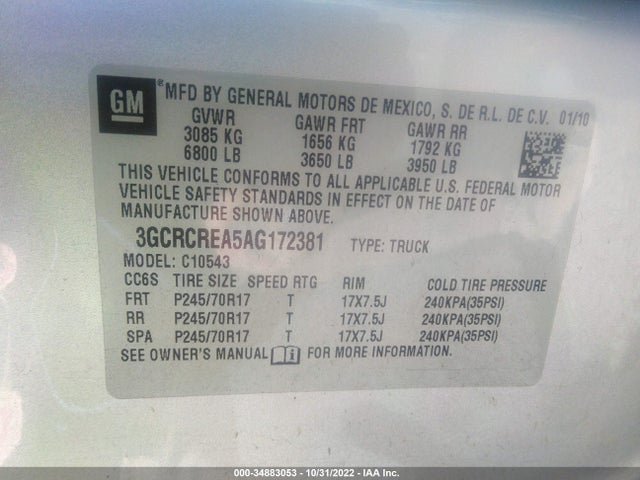 2010 CHEVROLET SILVERADO 1500 LS VIN: 3GCRCREA5AG172381