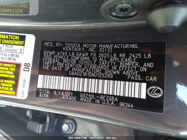 2022 Lexus ES, VIN: 58ADZ1B15NU125289