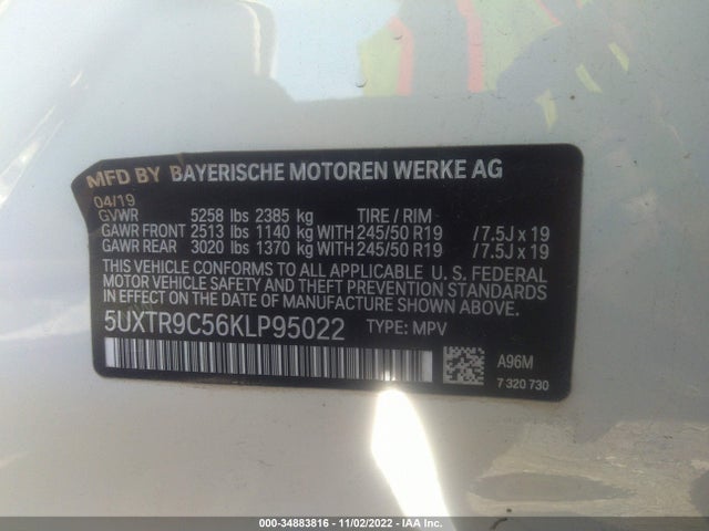 BMW X3 Xdrive30i 2019 5UXTR9C56KLP95022 Image 10