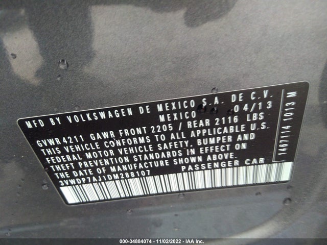 3VWDP7AJ1DM288107 Volkswagen Jetta Sedan Se W/convenience/sunroof