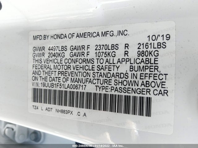2020 Acura TLX, VIN: 19UUB1F51LA006717