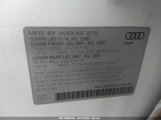 2019 Audi Q3, VIN: WA1AECF30K1081467