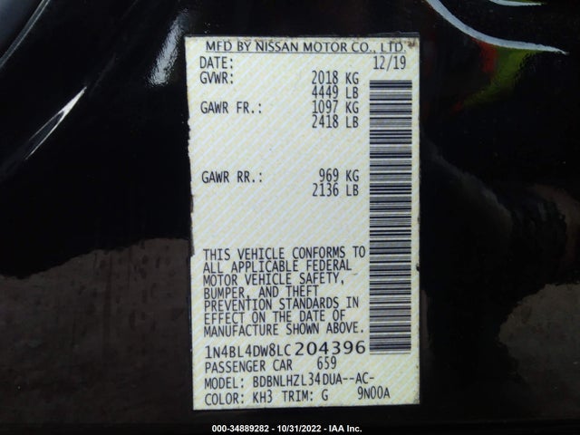 2020 Nissan Altima, VIN: 1N4BL4DW8LC204396
