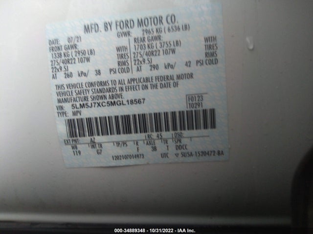 2021 Lincoln Aviator, VIN: 5LM5J7XC5MGL18567