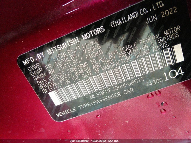 2022 Mitsubishi Mirage, VIN: ML32FUFJ0NHF08613