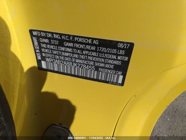 2018 Porsche 718, VIN: WP0AB2A88JK278455