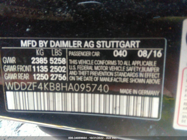 2017 MERCEDES-BENZ E-CLASS E 300 VIN: WDDZF4KB8HA095740