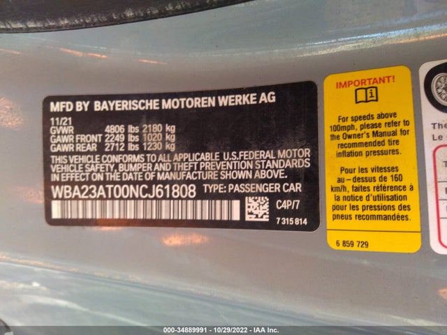 BMW 4 Series 430i 2022 аукцион фото