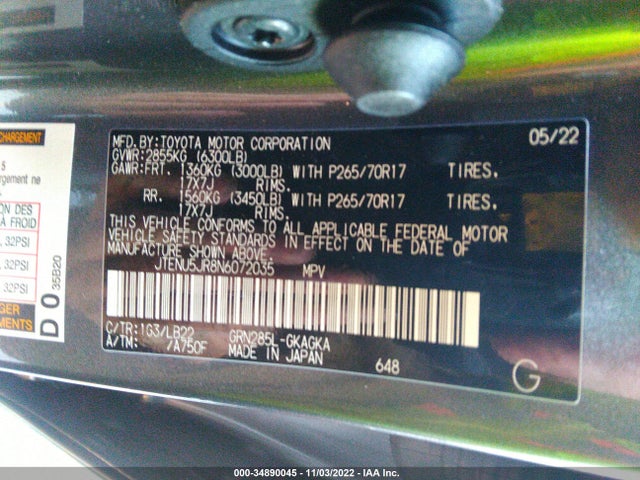 2022 Toyota 4Runner, VIN: JTENU5JR8N6072035