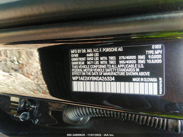 2022 Porsche Cayenne, VIN: WP1AE2AY8NDA26334