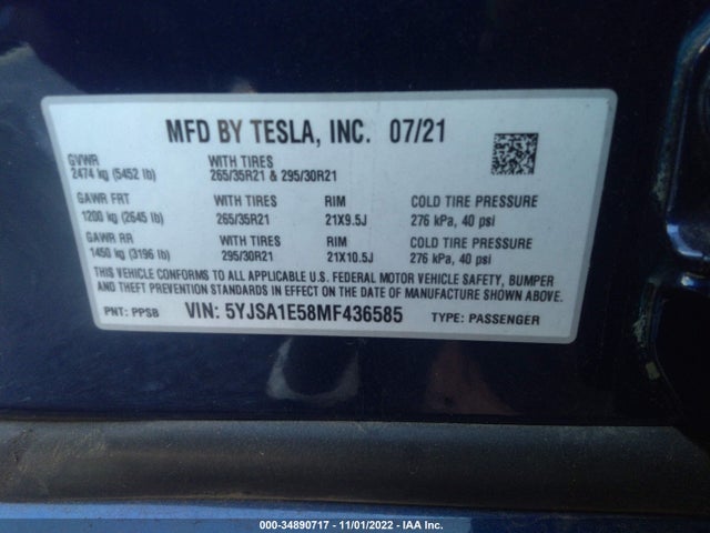 Tesla Model S Long Range 2021 5YJSA1E58MF436585 Image 10