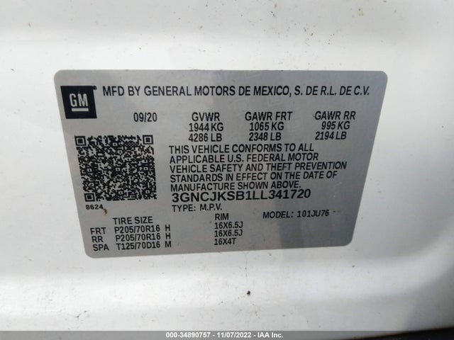 2020 Chevrolet Trax, VIN: 3GNCJKSB1LL341720