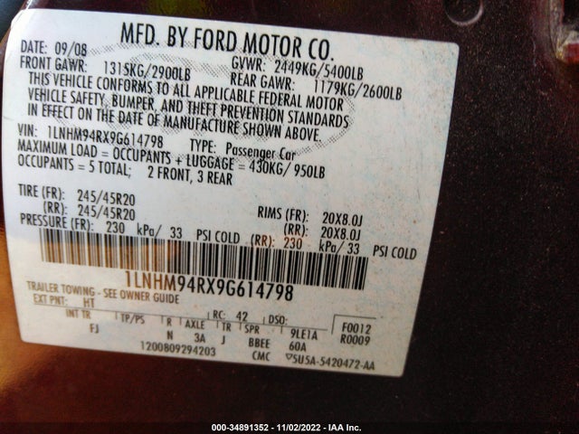 Lincoln MKS 2009 1LNHM94RX9G614798 Image 10