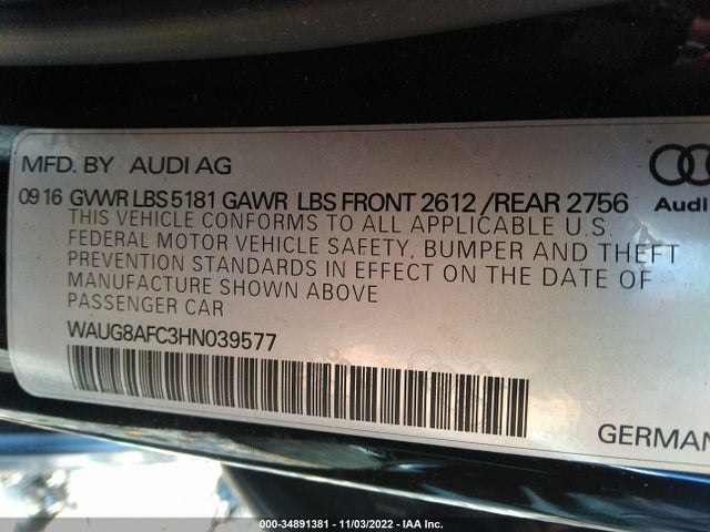 WAUG8AFC3HN039577 Audi A6 Premium Plus