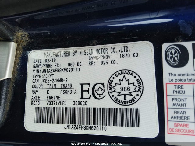 2019 Nissan Z, VIN: JN1AZ4FH8KM620110