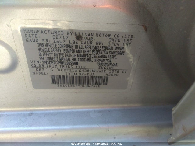 Nissan Versa Note Sv 2017 3N1CE2CP9HL362560 Image 9