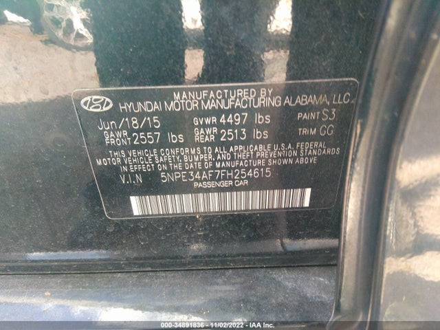 2015 HYUNDAI SONATA 2.4L LIMITED VIN: 5NPE34AF7FH254615
