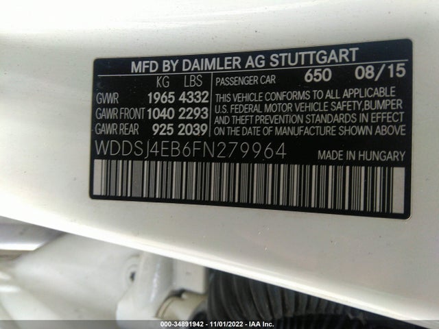 2015 Mercedes-Benz CLA-Class, VIN: WDDSJ4EB6FN279964